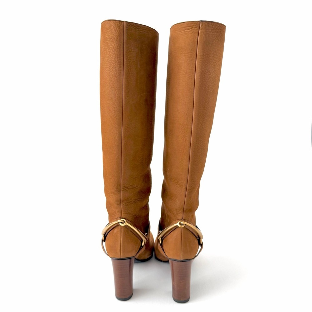 GUCCI | Vintage Brown Nubuck Horsebit Knee High Heel Boots Size 37 - Picture 7 of 16